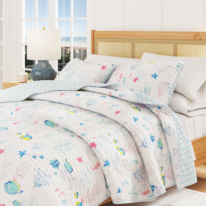 Coastal Seascape Brushed Microfiber Quilt Set