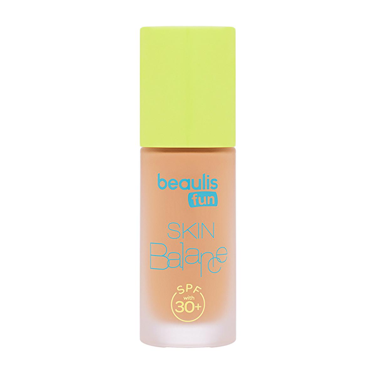 Foundation Beaulis Fun Skin Balance bottle with lime cap, peach-beige base and turquoise logo SPF 30+ on Tampa Home & Garden Store