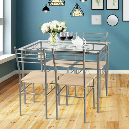 Juego de comedor de 5 piezas: mesa de cristal y 4 sillas
