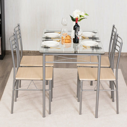 Juego de comedor de 5 piezas: mesa de cristal y 4 sillas