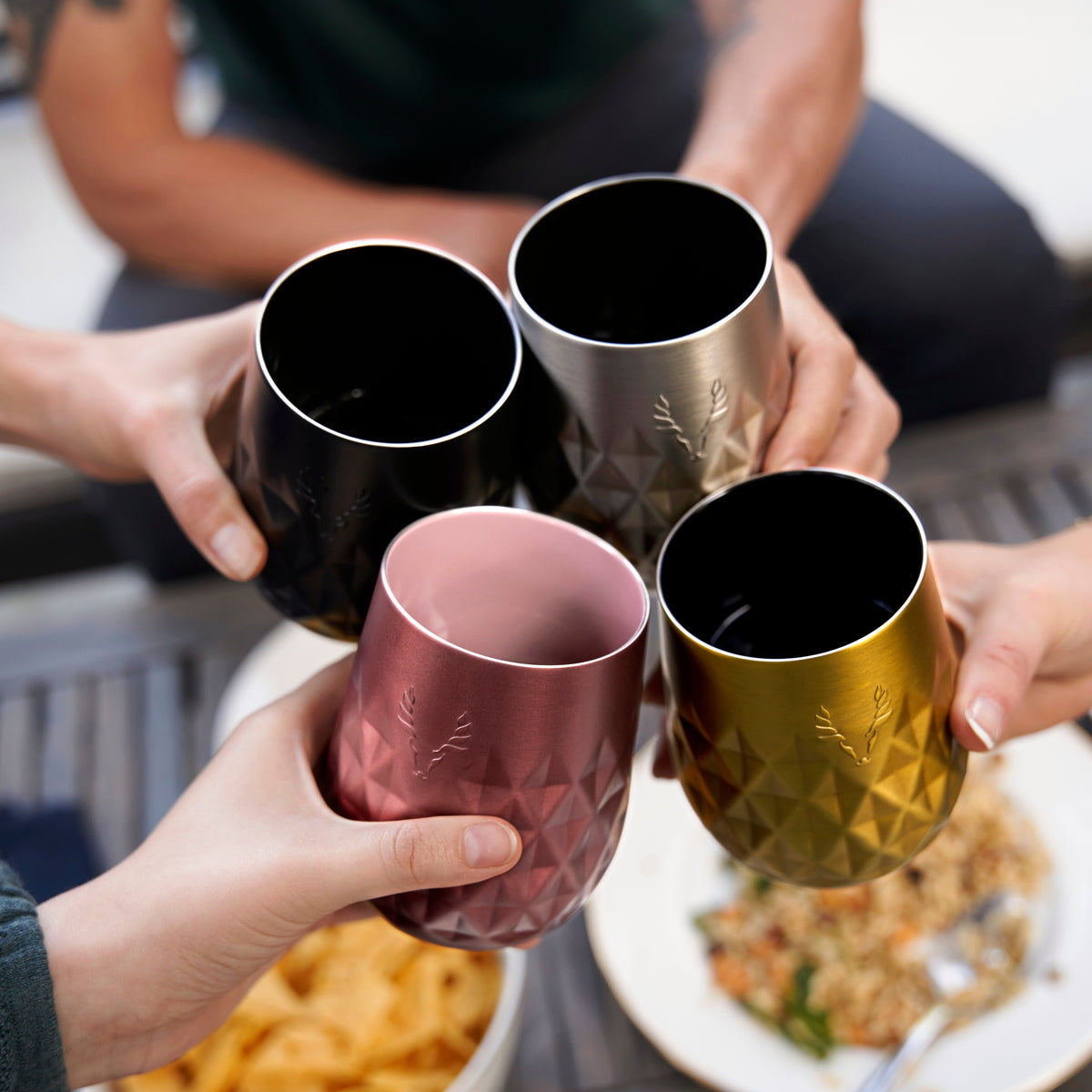Paragon stainless steel wine tumblers in gold; Viski set of 5 assorted colors on Tampa Home & Garden Store