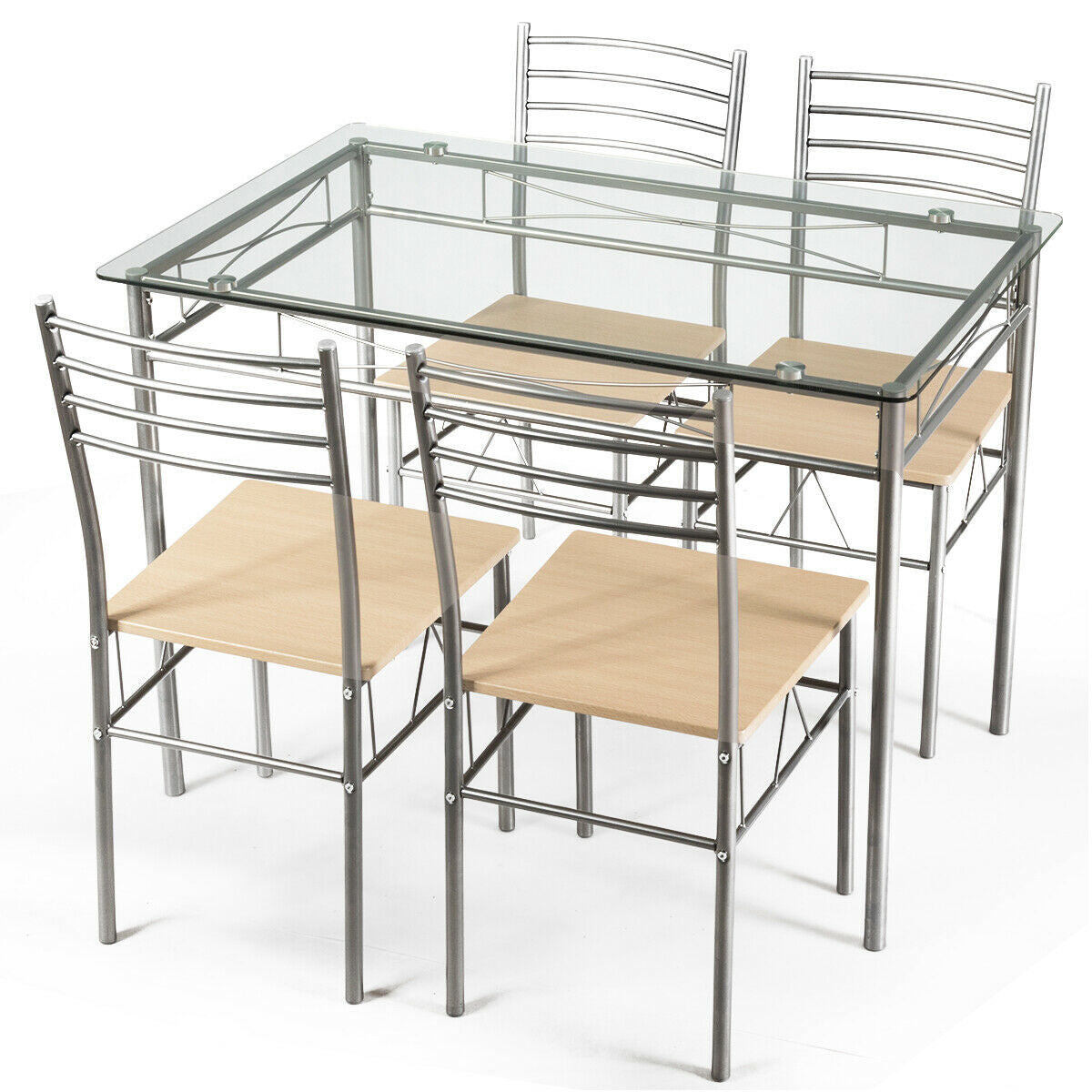 Juego de comedor de 5 piezas: mesa de cristal y 4 sillas