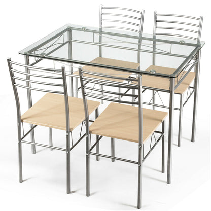 Juego de comedor de 5 piezas: mesa de cristal y 4 sillas