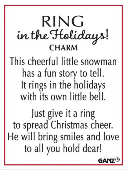 Snowman Bell Charm ornament sign card with red border, polyresin snowman charm, GANZ logo on Tampa Home & Garden Store