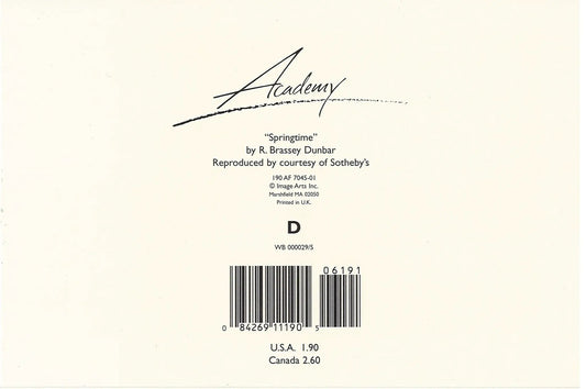 Springtime Blank Greeting Card back with cream background, black Academy script logo Springtime on Tampa Home & Garden Store