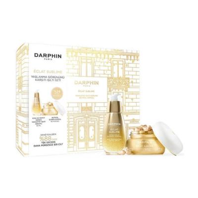 Darphin Eclat Sublime 2-piece luxury skincare set with gold bottle and jar on white box on Tampa Home & Garden Store