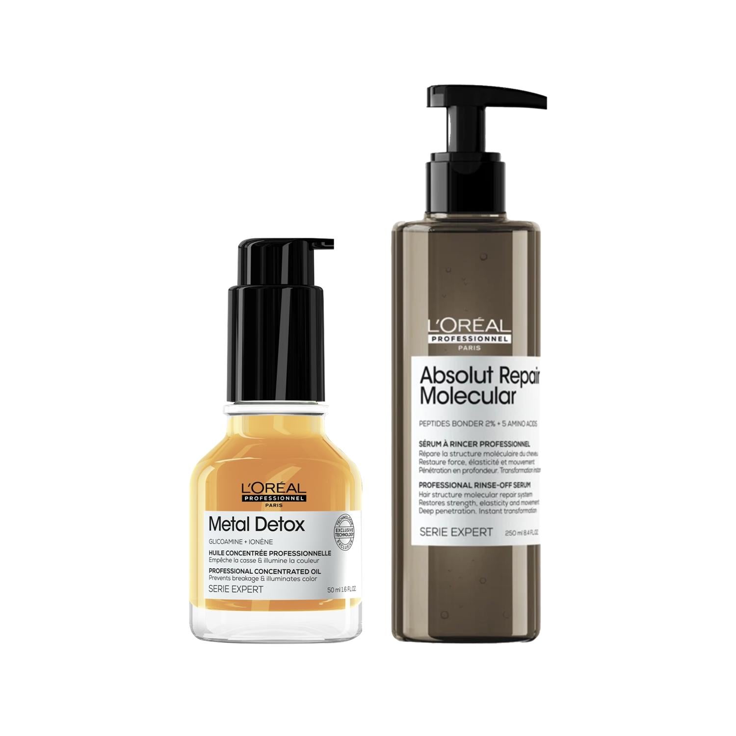 Metal Detox and Absolut Repair Molecular shampoos by L’Oréal Professionnel, brown pump, 2-pack on Tampa Home & Garden Store