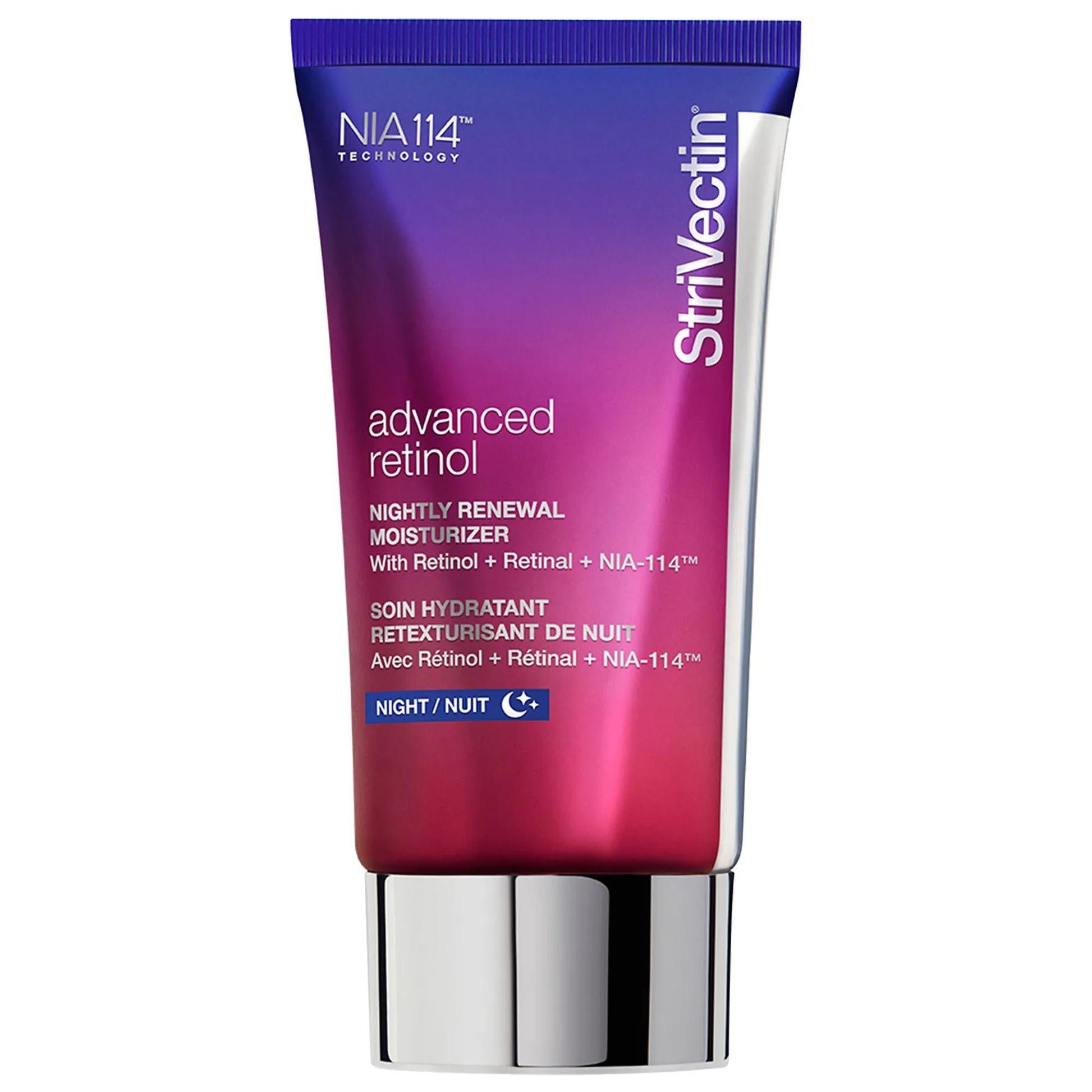 Advanced retinol nightly renewal moisturizer tube in purple pink gradient with NIA-114 tech on Tampa Home & Garden Store