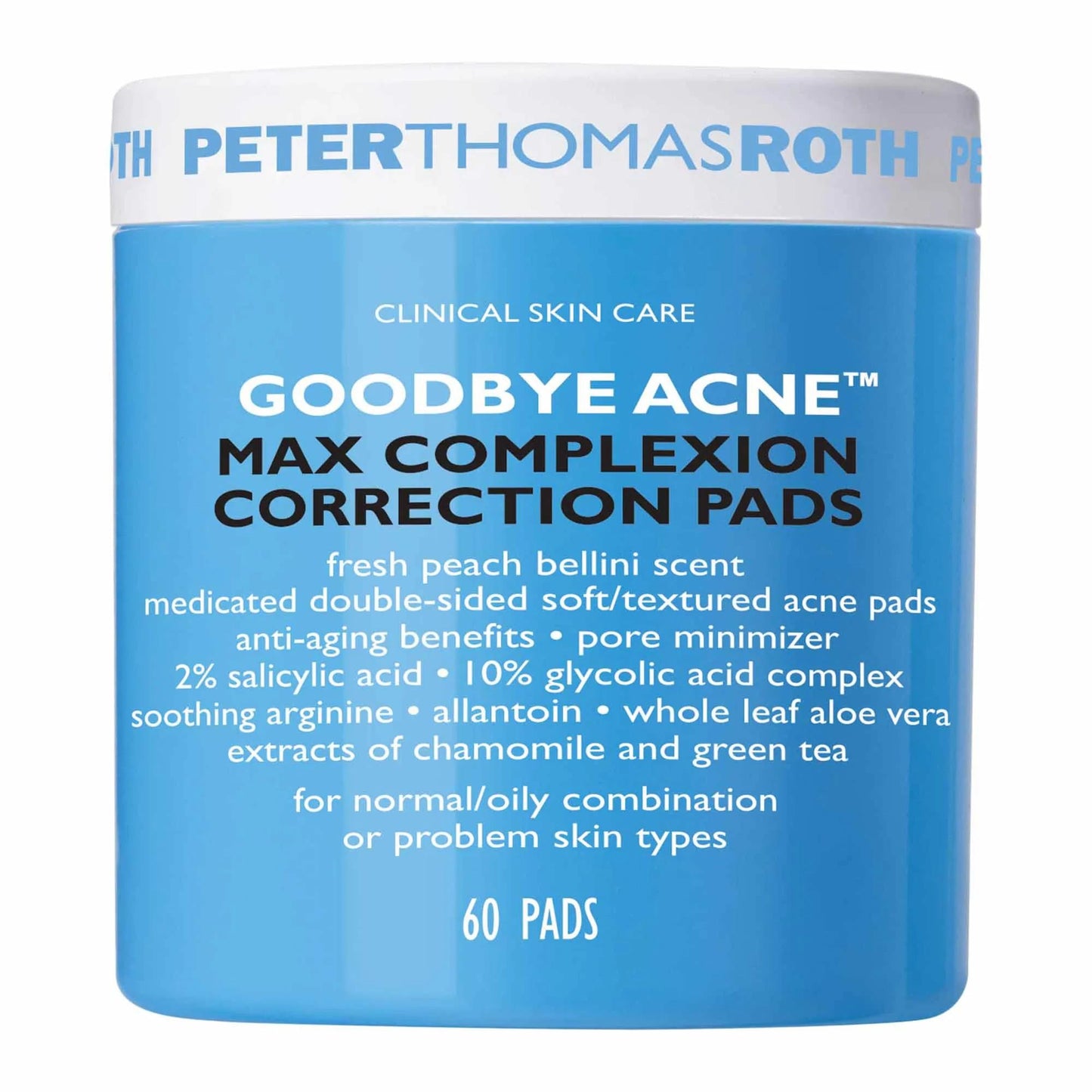Goodbye Acne Max Complexion Correction Pads blue jar white lid Peter Thomas Roth 60 pads on Tampa Home & Garden Store