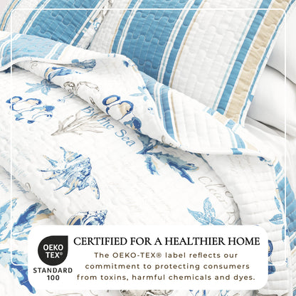 Coastal Stripe and Ocean Microfiber Quilt Set