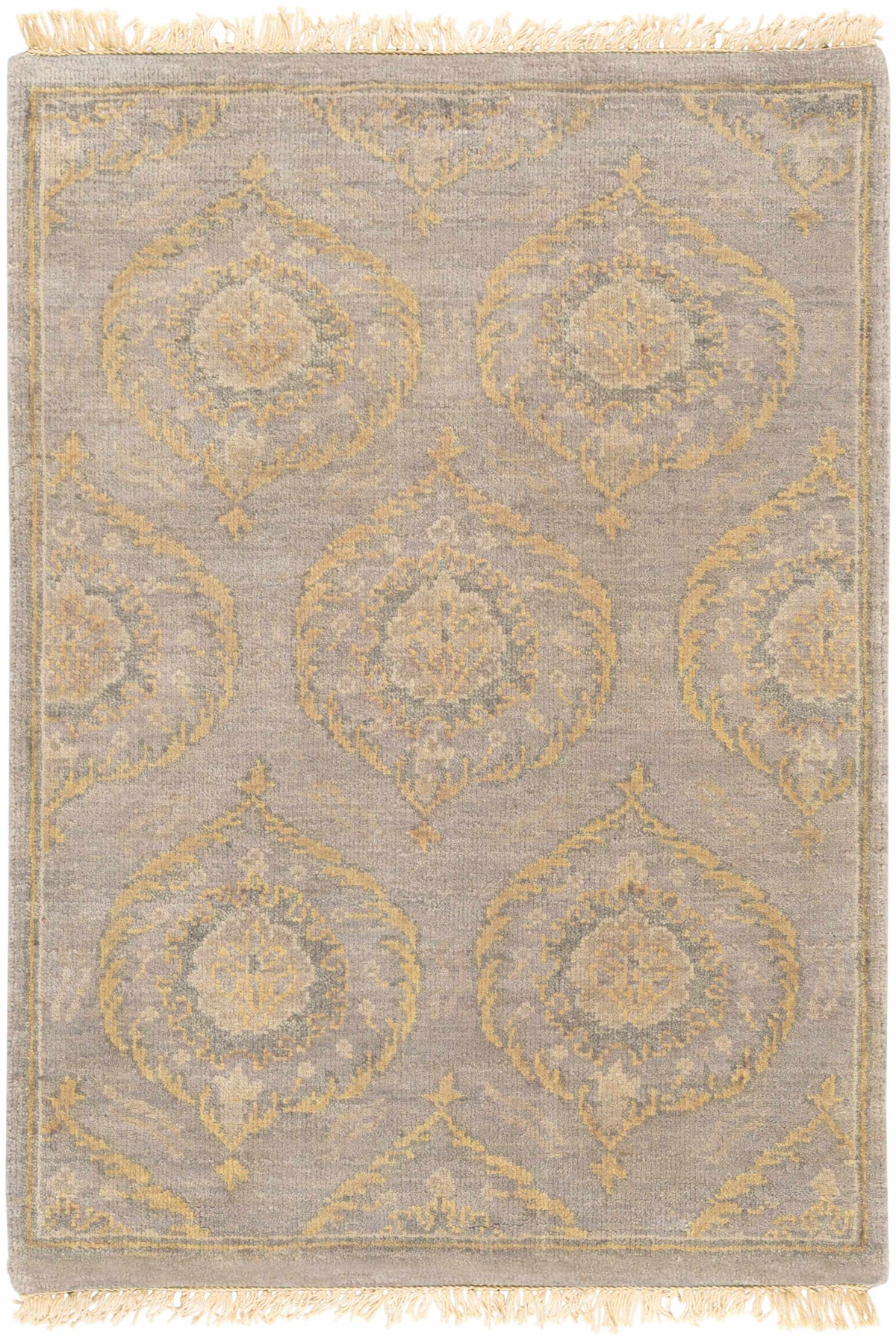 Rug Haleiwa Clearance - beige gray area rug with yellow ornate medallions fringe on Tampa Home & Garden Store