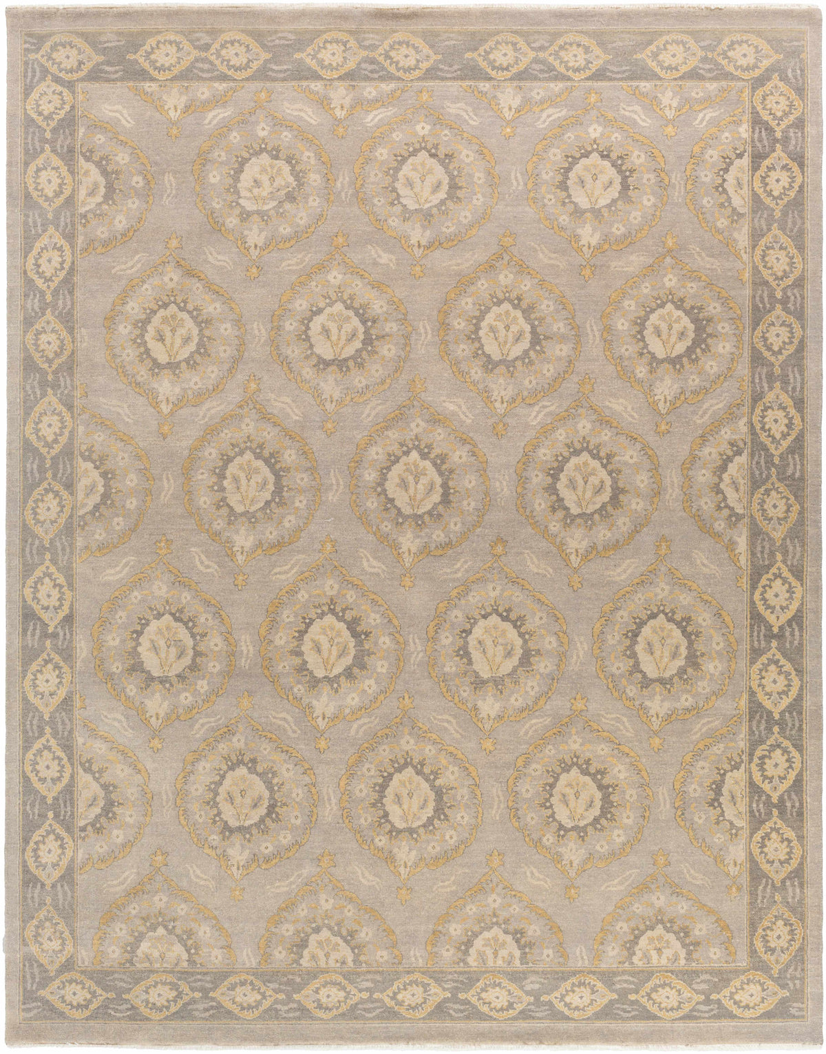 Haleiwa Clearance Rug beige-gray with gold medallion motif by Boutique Rugs on Tampa Home & Garden Store