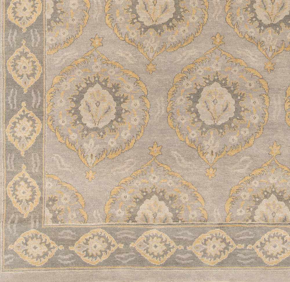 Haleiwa Clearance Rug by Boutique Rugs; taupe field with gold ivory medallions and border on Tampa Home & Garden Store