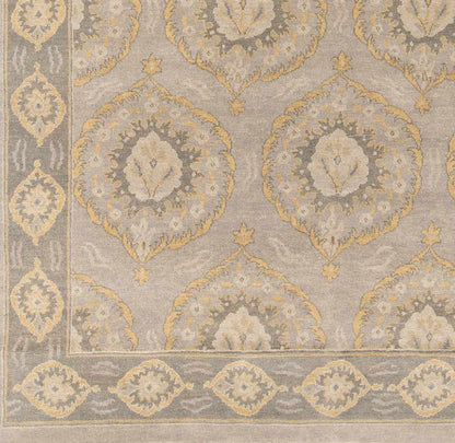 Haleiwa Clearance Rug by Boutique Rugs; taupe field with gold ivory medallions and border on Tampa Home & Garden Store
