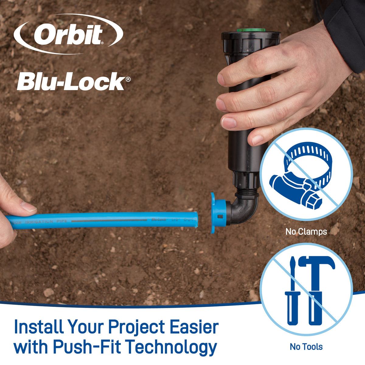 1/2 Blu-Lock x 1/2 MPT Elbow irrigation connector Orbit Irrigation underground pipe fittings with blue tubing on Tampa Home & Garden Store