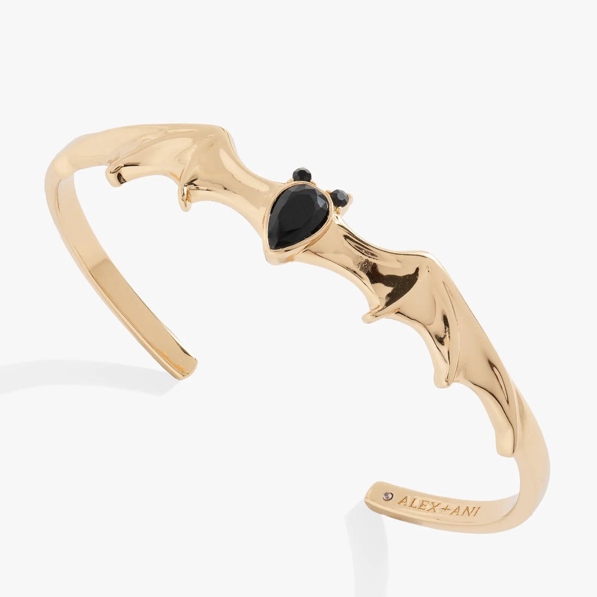 Crystal Bat Cuff bracelet in gold with black faceted stones by ALEX AND ANI on Tampa Home & Garden Store
