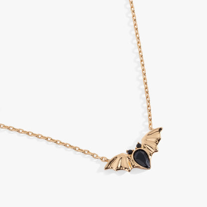 Crystal Bat Pendant necklace with rose gold chain and black crystals on Tampa Home & Garden Store