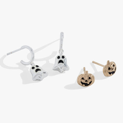 Ghost and Pumpkin earrings set by ALEX AND ANI with silver ghost charms and gold pumpkin charms on Tampa Home & Garden Store