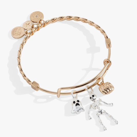 Alex and Ani Ghost Skeleton Pumpkin Trio Charm Bangle bracelet in rose gold with 3 charms on Tampa Home & Garden Store