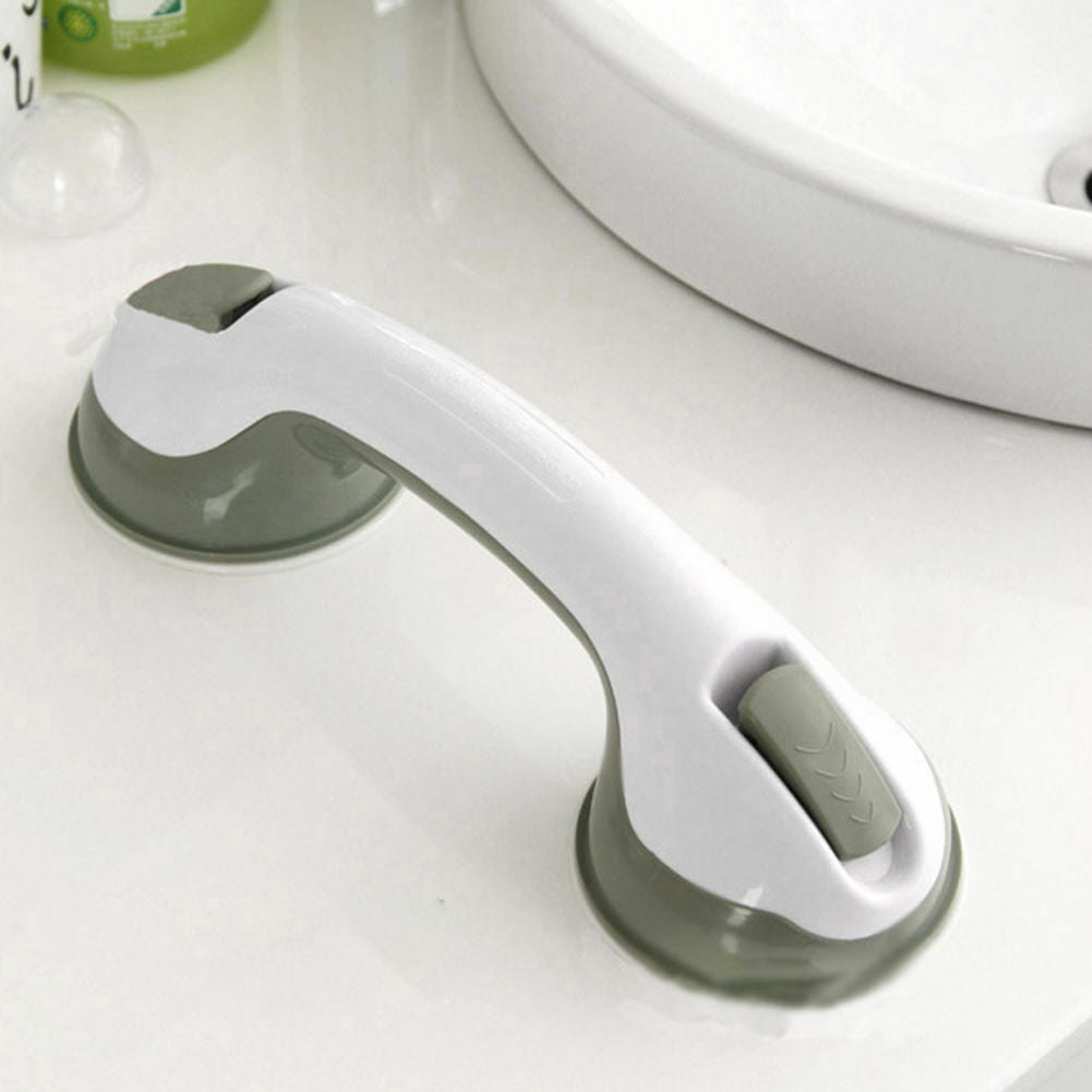 Suction cup bathroom grab bar with white curved handle and dual gray bases on Tampa Home & Garden Store