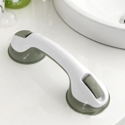 Suction cup bathroom grab bar with white curved handle and dual gray bases on Tampa Home & Garden Store