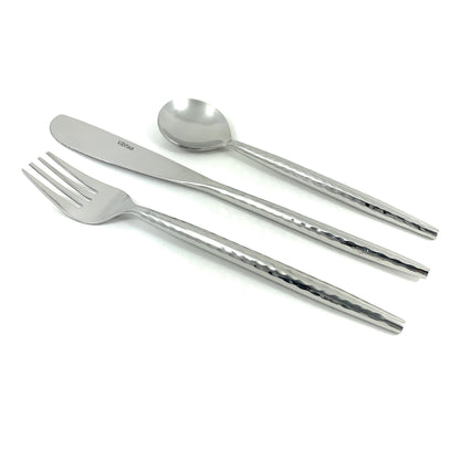 Vibhsa hammered stainless steel flatware 18-piece set with textured handles on Tampa Home & Garden Store