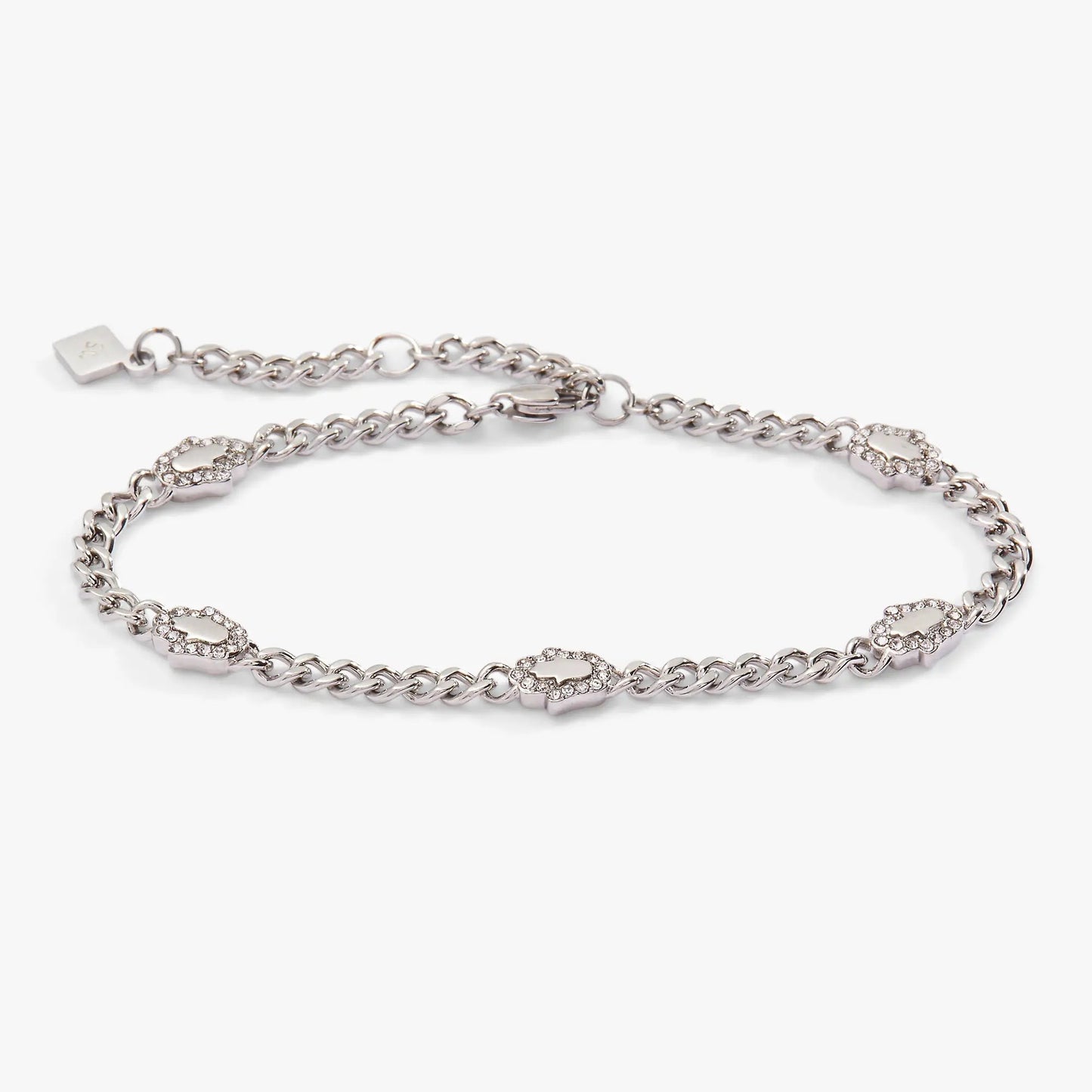 Hamsa curb chain bracelet in silver-tone with crystal pavé charms by ALEX AND ANI on Tampa Home & Garden Store