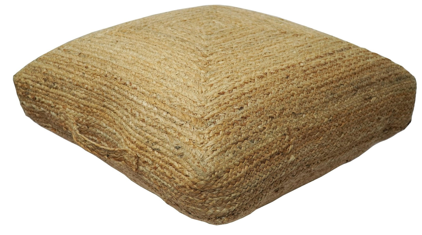 Natural Brown Jute Square Pouf, Hand Braided boho Pouf Ottoman Footstool, Side table, Floor Pillow, Foot Rest, Living Room, Bedroom | JP4