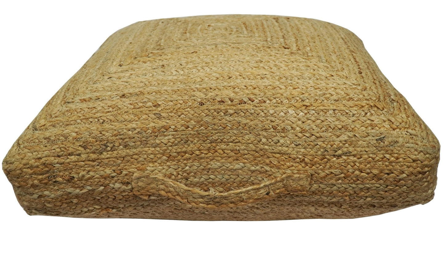 Natural Brown Jute Square Pouf, Hand Braided boho Pouf Ottoman Footstool, Side table, Floor Pillow, Foot Rest, Living Room, Bedroom | JP4