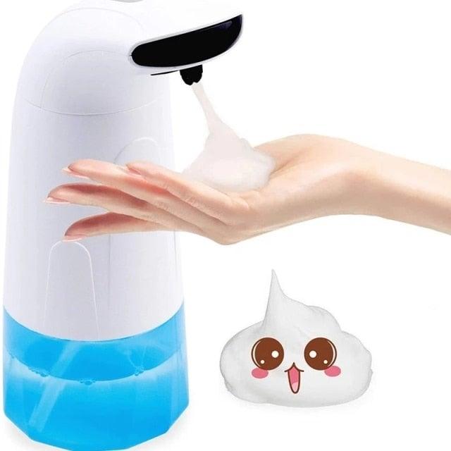 Stevvex automatic soap dispenser white body with blue base touchless foaming hand soap on Tampa Home & Garden Store