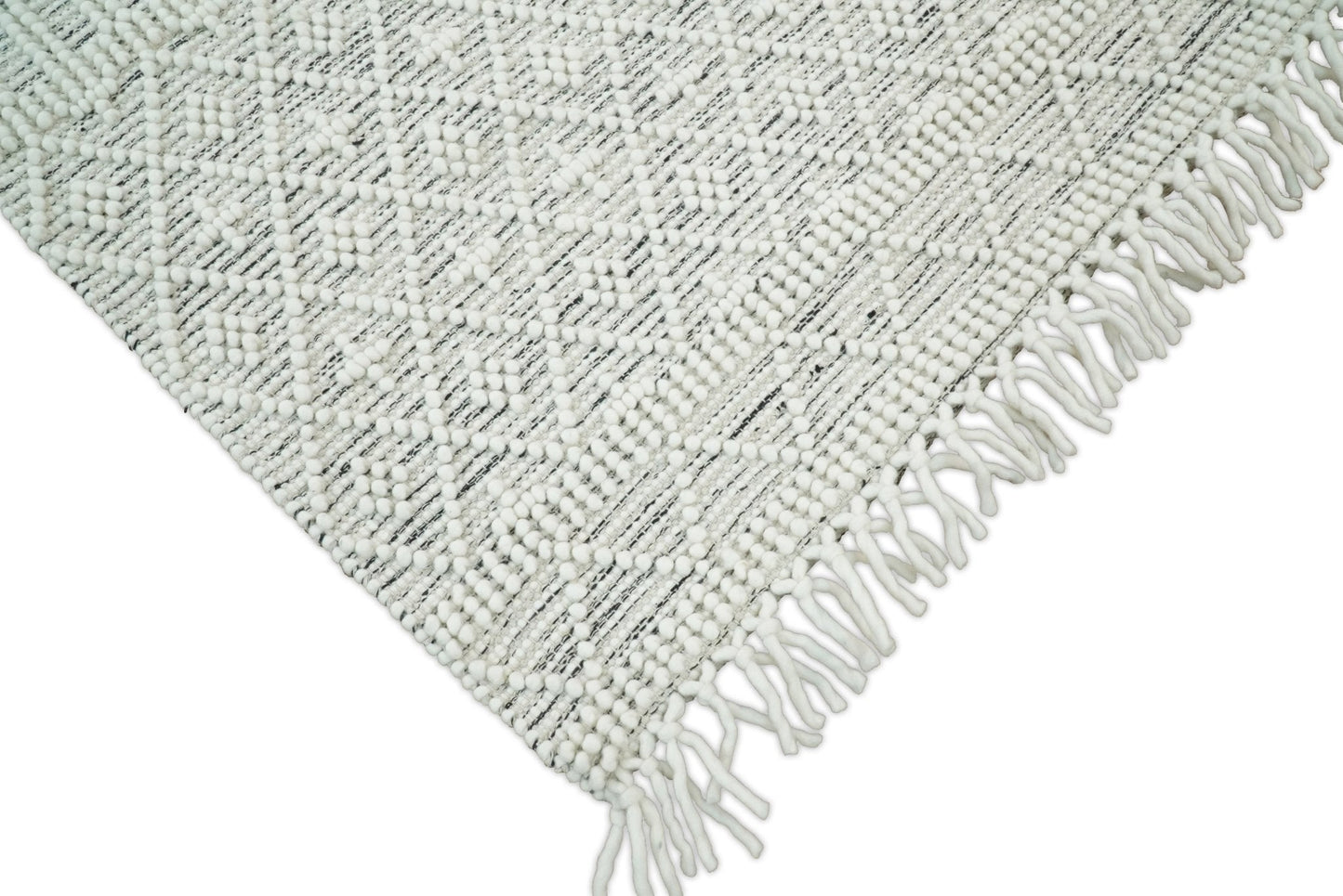 Tapis Dhurrie tissé à plat en laine blanche épaisse et douce, idéal pour le salon et la chambre d'enfant | CAL1