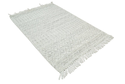Tapis Dhurrie tissé à plat en laine blanche épaisse et douce, idéal pour le salon et la chambre d'enfant | CAL1