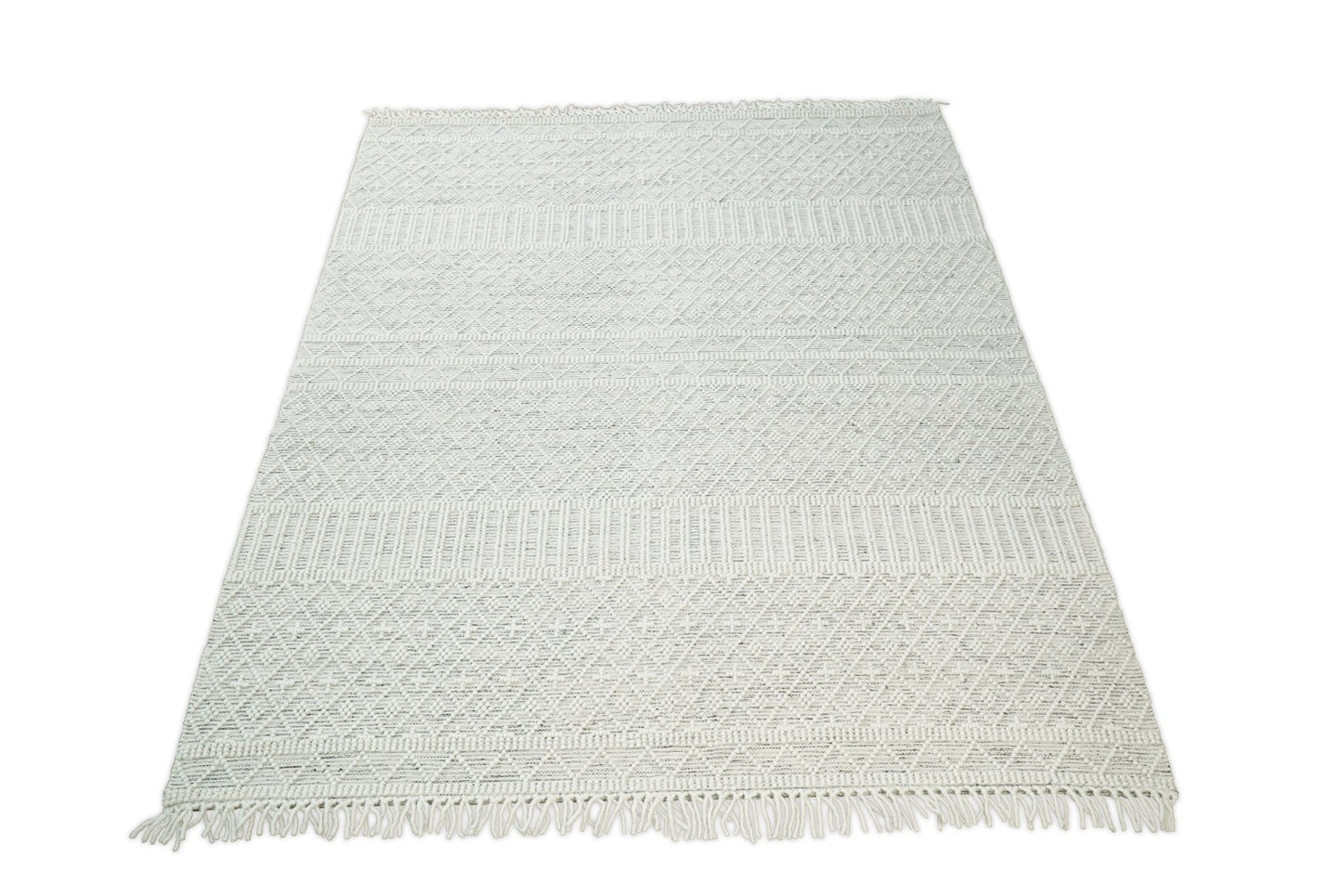 Tapis Dhurrie tissé à plat en laine blanche épaisse et douce, idéal pour le salon et la chambre d'enfant | CAL1