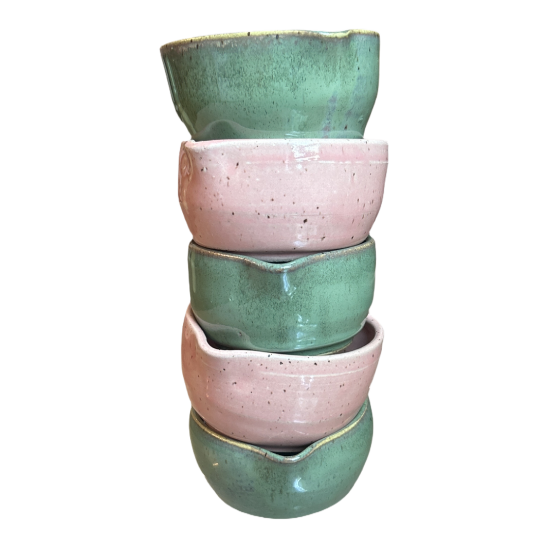 Handcrafted Heart-Shaped Matcha Bowl 4-piece pink and green ceramic bowls by isshiki matcha on Tampa Home & Garden Store