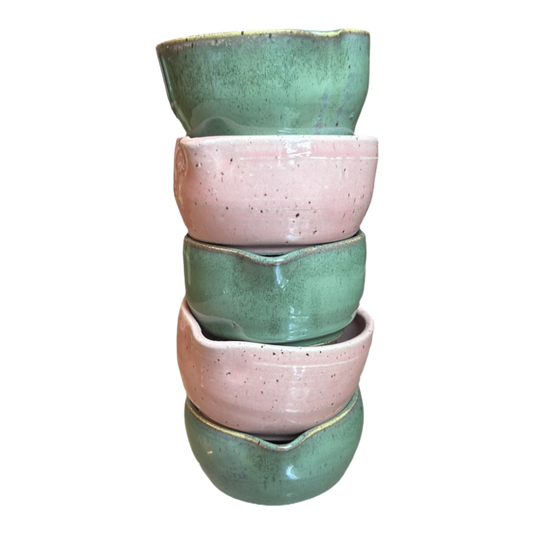 Handcrafted Heart-Shaped Matcha Bowl 4-piece pink and green ceramic bowls by isshiki matcha on Tampa Home & Garden Store