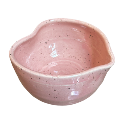 Handcrafted Heart-Shaped Matcha Bowl in pink speckled ceramic glaze by isshiki matcha on Tampa Home & Garden Store