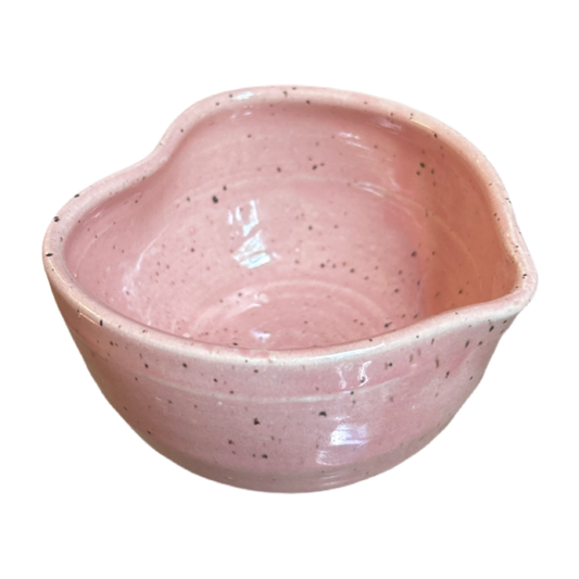 Handcrafted Heart-Shaped Matcha Bowl in pink speckled ceramic glaze by isshiki matcha on Tampa Home & Garden Store