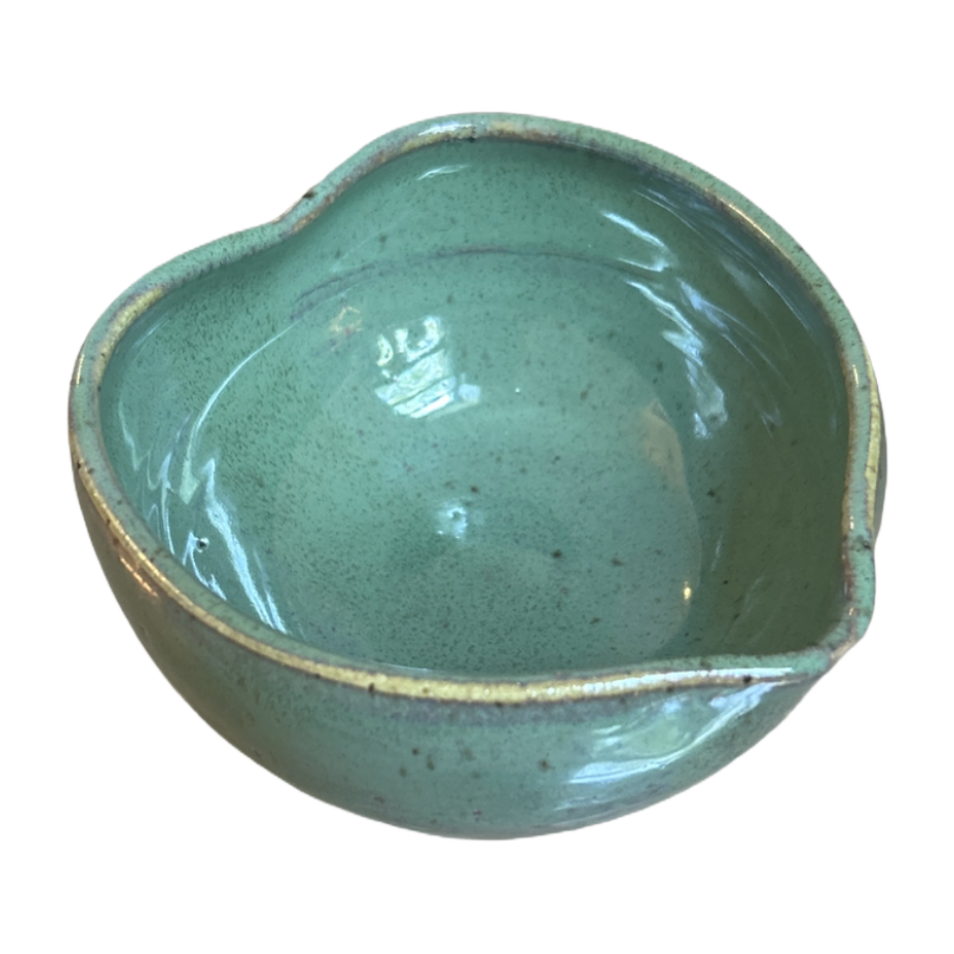 Handcrafted heart-shaped matcha bowl teal glazed ceramic by isshiki matcha on Tampa Home & Garden Store