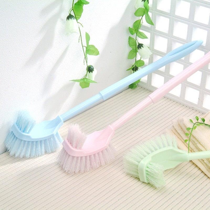 Stevvex 3-pack handheld toilet brushes pastel blue pink green with long handles on Tampa Home & Garden Store