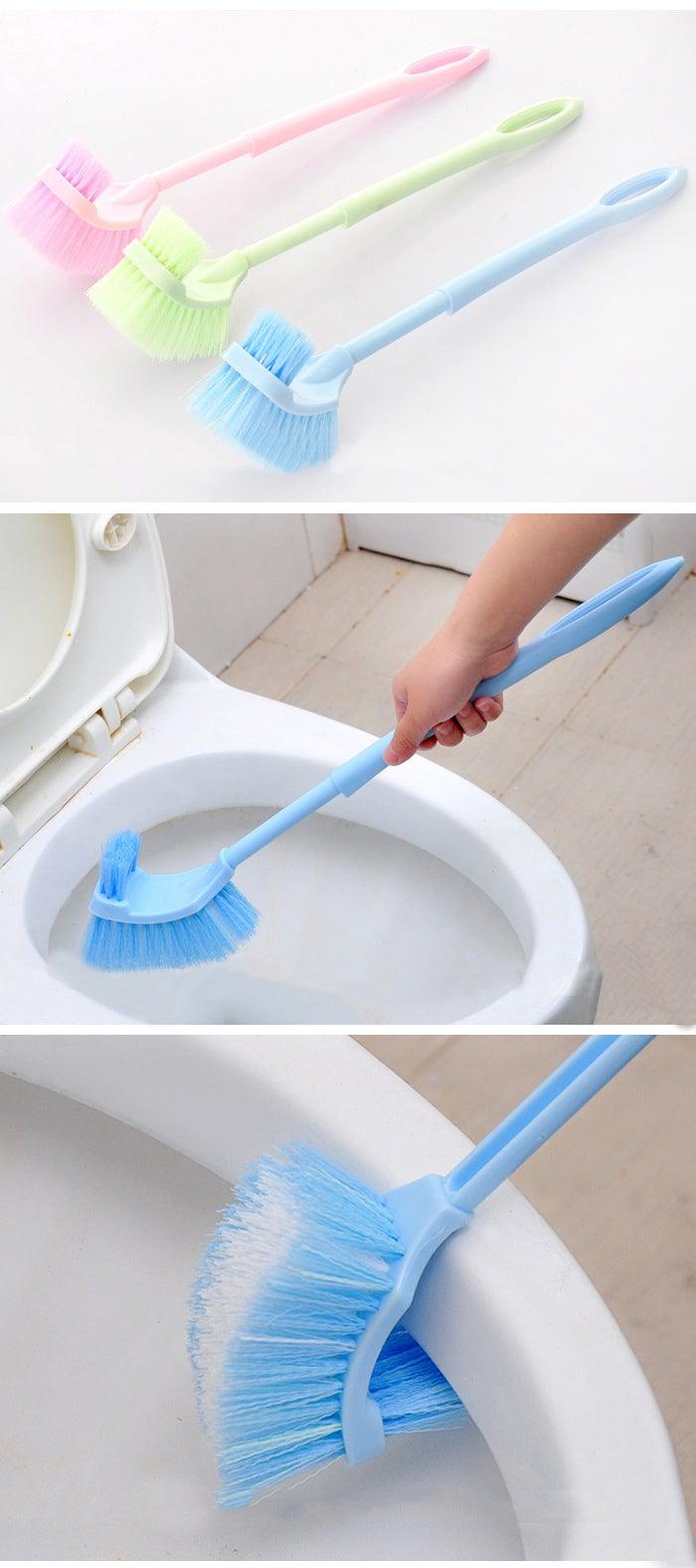 Stevvex handheld toilet cleaning brush set, 3-pack in blue, pink and green with bristles on Tampa Home & Garden Store