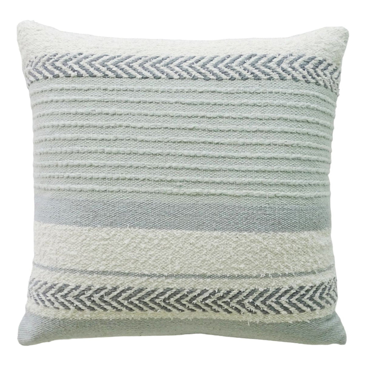 Throw pillow Vibhsa handloom woven striped decorative cream with blue-gray chevron stripe 20x20 on Tampa Home & Garden Store