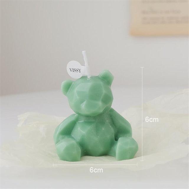 Stevvex bear-shaped scented candle in mint green, faceted wax, 6 cm tall, cake topper decor on Tampa Home & Garden Store