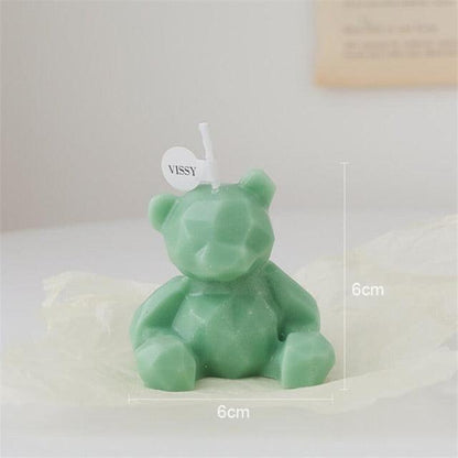 Stevvex bear-shaped scented candle in mint green, faceted wax, 6 cm tall, cake topper decor on Tampa Home & Garden Store