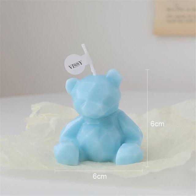 Stevvex bear-shaped blue scented candle, handmade teddy candle, 6cm tall cake topper decor on Tampa Home & Garden Store