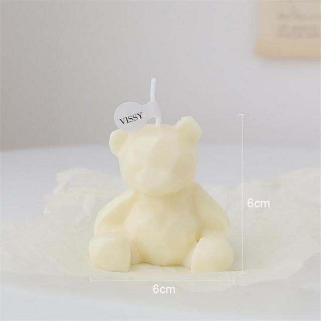 Teddy bear-shaped candle, ivory color, 6 cm tall, handmade scented Stevvex with VISSY tag on Tampa Home & Garden Store