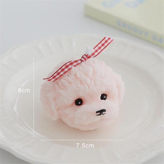 Stevvex pink teddy bear candle with red gingham bow, scented cake topper 6cm on Tampa Home & Garden Store