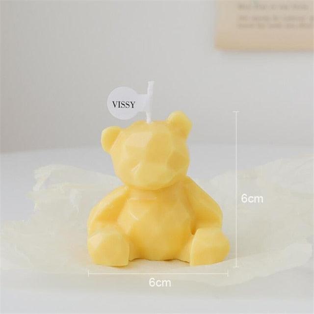 Bear-shaped teddy candle yellow, scented candle, cute birthday cake topper with VISSY tag on Tampa Home & Garden Store