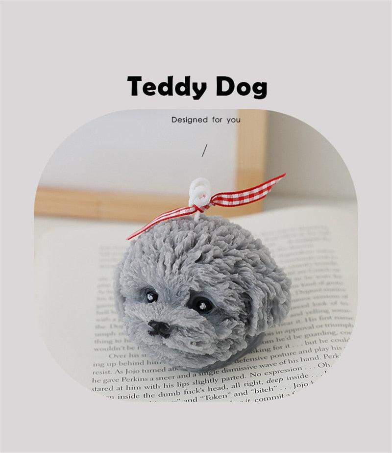 Bear-shaped teddy dog scented candle in gray with red ribbon, birthday cake topper Stevvex on Tampa Home & Garden Store