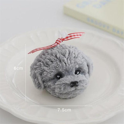 Stevvex teddy bear shaped scented candle in grey plush with a red gingham bow, 6cm tall and 7.5cm wide on Tampa Home & Garden Store