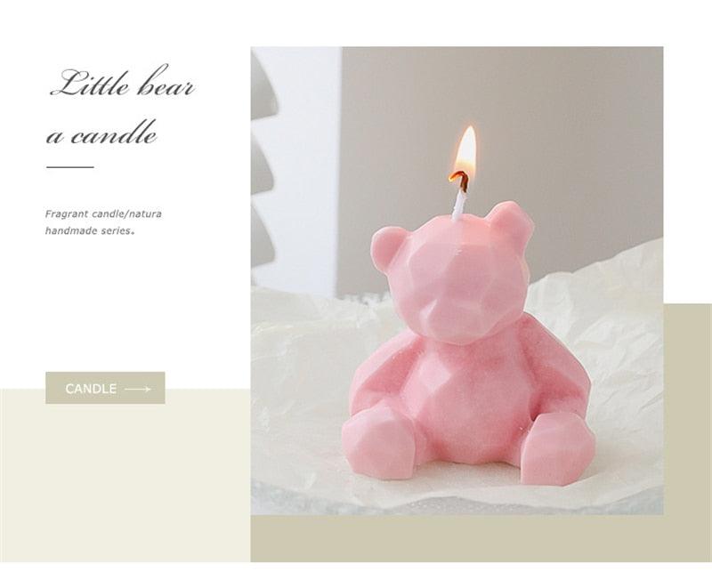 Stevvex pink teddy bear scented candle, bear-shaped birthday cake topper with lit wick on Tampa Home & Garden Store
